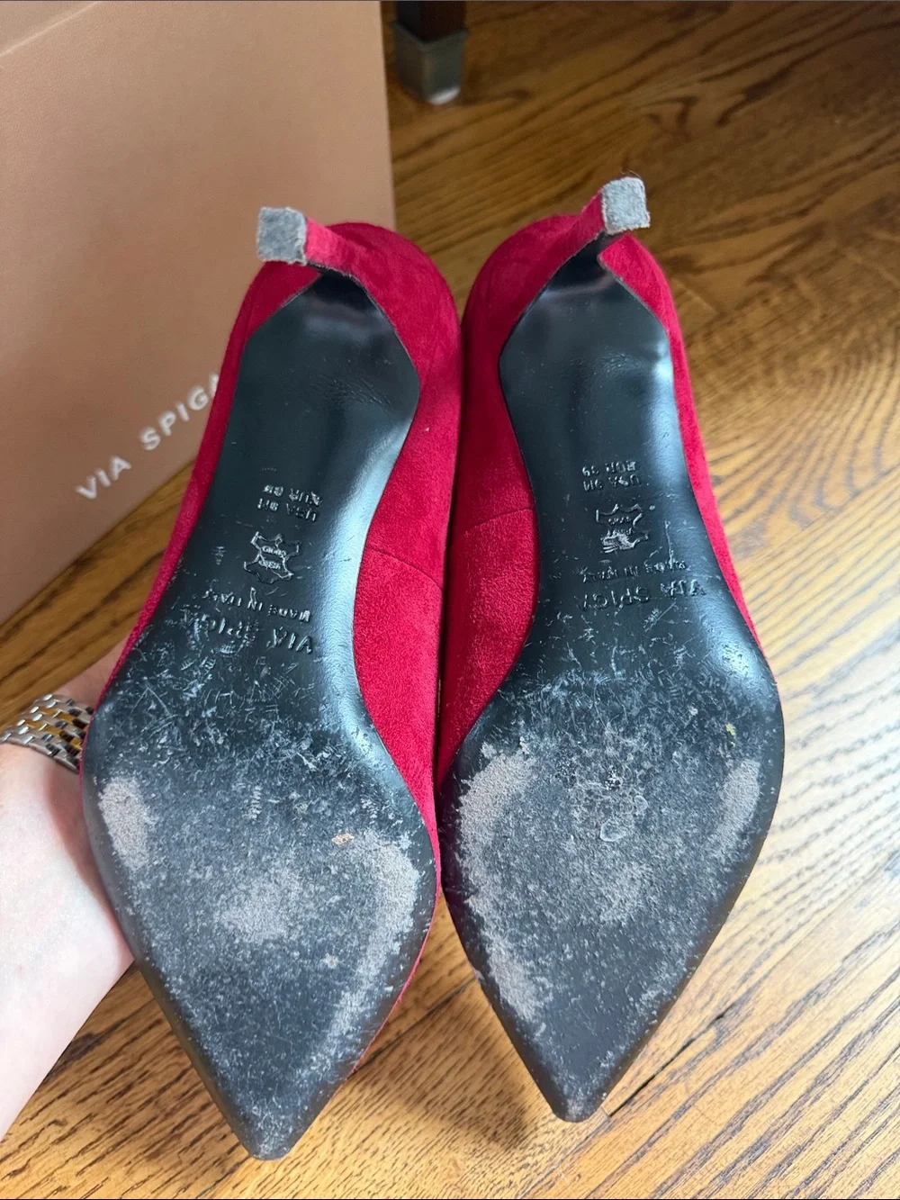 Via Spiga “Nikole” Ruby Red Suede Pointed-Toe Stiletto Pumps Sz 9 (box incl.)